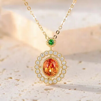 聆梦芬达石吊坠925银镶嵌橙钻复古设计感项链轻奢礼物气质时尚芬达石