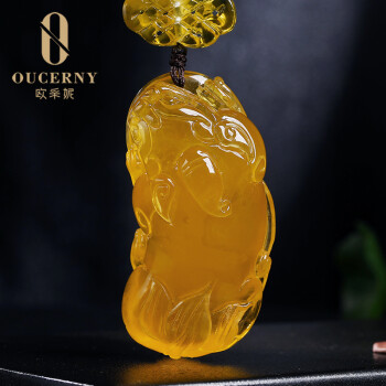 欧采妮（OUCERNY） 蜜蜡吊坠「招财貔貅」天然琥珀鸡油黄满蜜项链雕刻挂件男女款天然孤品仅此一件