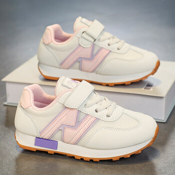 永高人女童鞋运动鞋新款春秋网面阿甘鞋中大童小学生洋气老爹鞋白粉26