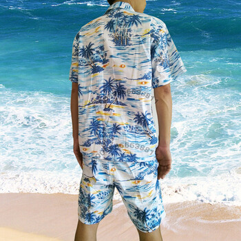 海南岛服沙滩衬衫男夏威夷衬衣海南衫海岛服金椰棉绸绵绸夏季三亚印花