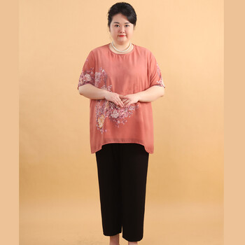 胖老太太特大码夏装肥胖中年妇女半袖衫肥婆特大号女装加肥加大200斤