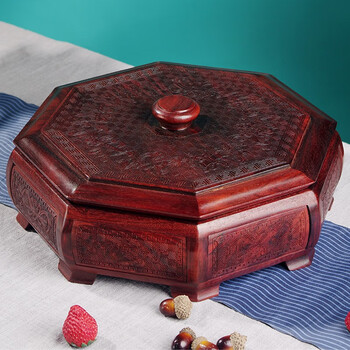 千章佳木紫檀木实木果盘中式干果盒分格带盖八宝盒木制糖果盒家用客厅
