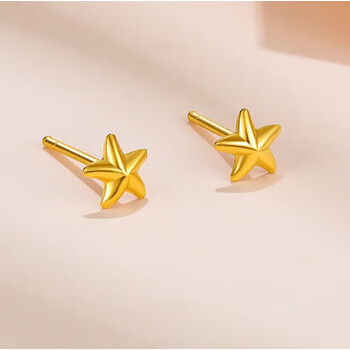 语花印黄金耳钉黄金足金星星耳钉耳i针耳i环首饰养耳洞星星耳钉约07g