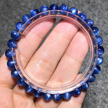 雅丝蓝晶石手链猫眼石男女款三圈手串正蓝色颗颗猫眼蓝绒晶水晶 6mm