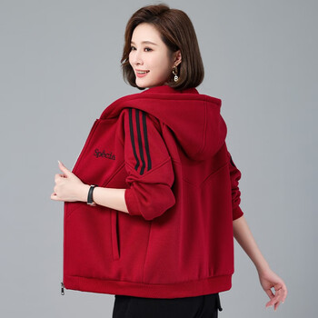 春秋卫衣外套女2022年秋季新款时尚宽松连帽长袖外套中年女式开衫帽衫