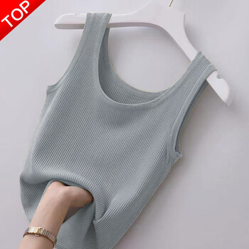 谨依言针织吊带背心女装夏季新款小众设计内搭简约百搭圆领春秋打底上衣 灰色 S建议80-94斤