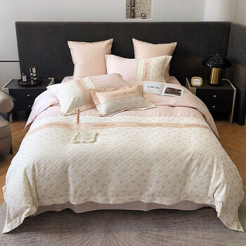 刺绣纯棉被套2022新款床品4lc磨毛玛奇朵粉20床笠款被套220240四件套