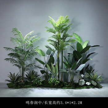仿真植物造景大型绿植落地盆栽室内样板间景观树装饰楼梯下布置鸣春涧