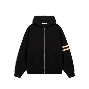 climax vision袖子织带条纹重磅拉链开衫连帽卫衣情侣帽衫外套潮 黑色