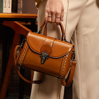 索迪bisoudi轻奢品包包女包斜挎包单肩手提包牛皮休闲百搭女士包棕色