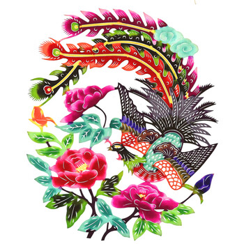 家居装饰画喜庆吉祥 中国特色过彩色窗花 凤戏牡丹