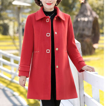 zhzp大码外套女200斤秋冬新款毛呢大衣高端中年妈妈装冬季时尚夹棉加