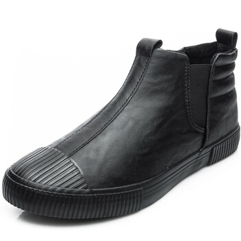防水加绒短靴高帮男鞋男士棉鞋中帮皮靴百搭休闲板鞋 黑色 39码【图片