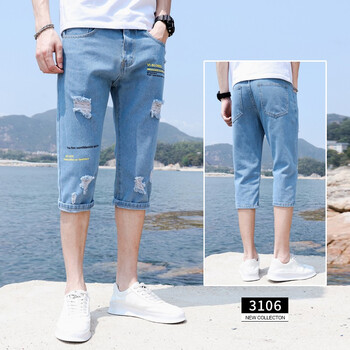 yxko夏天男士牛仔短裤休闲短裤夏破洞男七分裤夏季牛仔裤男装大裤衩