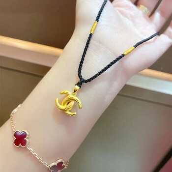 小挂坠女款肖邦链项链套链送女友礼物 兮爵珠宝 足金中版双c吊坠 编绳