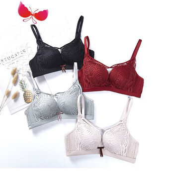 套装女小胸加厚聚拢上托收副乳文胸无钢圈性感蕾丝边 灰色套装 80b