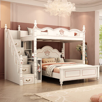 盛乐福儿童实木上下双层床交错式高低床上下铺15米子母组合床错位型双