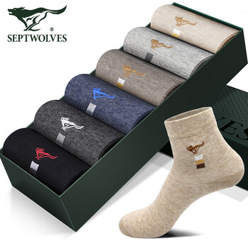 七匹狼袜子男士纯棉中筒男袜全棉棉袜透气运动袜6双装80305 混色 均码