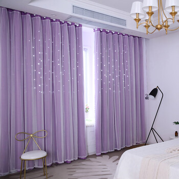 ins窗帘抖音同款公主风简约现代镂空星星短帘卧室遮光布成品 紫色 3宽