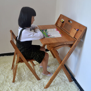 知茗 新款楠竹折叠书桌学习桌椅套装小学生写字桌课桌椅家用环保 折叠