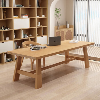 bui 客厅实木大书桌全家学习桌简约家用办公桌书房读书写字桌大工作台