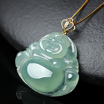 伊人意 金镶嵌翡翠玉佛吊坠 冰透大肚弥勒佛笑佛女款玉石挂件送长辈