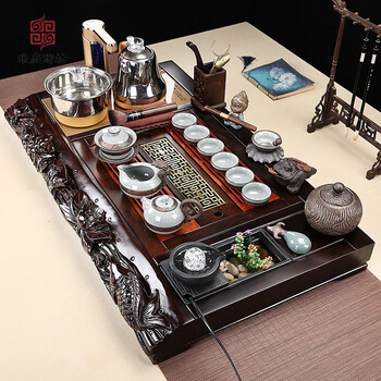 琅庭琊坊黑檀木茶盘实木茶台功夫茶具套装简约轻奢托盘家用客厅全自动