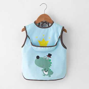 宝宝吃饭围兜防水婴儿饭兜兜儿童洋气罩衣围裙反穿衣男女护衣围嘴蓝色