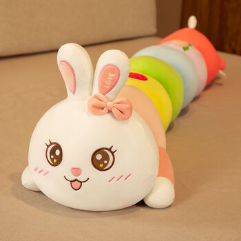 彩虹小兔子公仔毛毛虫毛绒玩具抱枕女生睡觉抱着的玩偶夹腿长条枕头布
