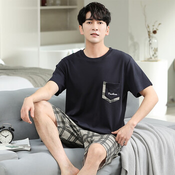 椰摹6xl超大号250斤男士特大码睡衣加肥夏季纯棉薄款胖子短袖短裤套装