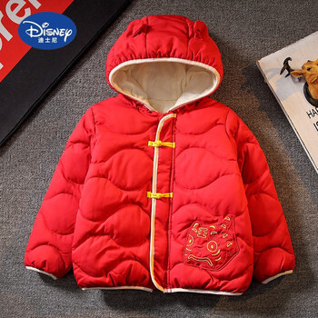 迪士尼disney男童汉服外套冬季儿童兔年拜年服唐装童装宝宝新年红色