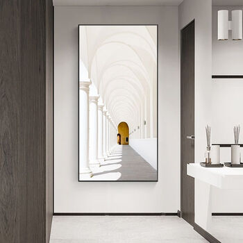走廊尽头过道现代简约黑白灰装饰画进入门竖版空间延伸墙玄关挂画