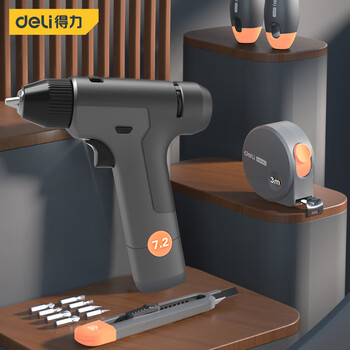 得力(deli)国民home系列电动工具组套6件套7.2V锂电钻套装尖嘴钳钢卷尺螺丝批炫彩橙 HT0206C