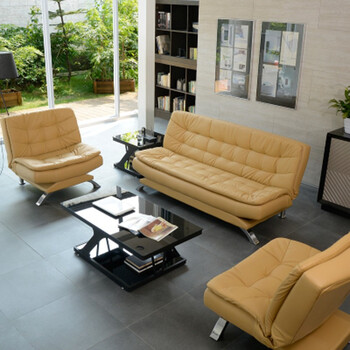 环澳 办公沙发床茶几组合套装办公室多功能商务会客 卡其色 3人位