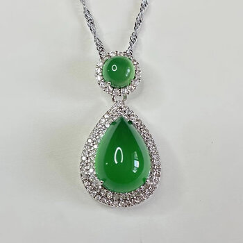 可颖玉髓吊坠冰种女款银项链子挂坠子翡翠色绿石绿玛瑙水滴吊坠链证书