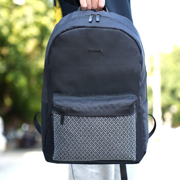 Select背包双肩包学院风书包初高中学生背包电脑包男女同款大容量包 2306#黑色休闲电脑背包