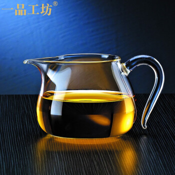 一品工坊 台湾玻璃公道杯茶漏套装加厚耐热玻璃分茶器茶海功夫茶具配件 白把300ML