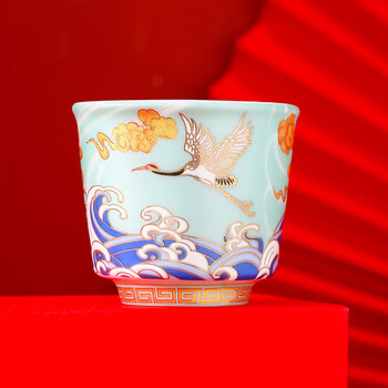 臻汇银 990足银鎏银杯 白银陶瓷水杯茶杯酒杯酒具收藏自用送礼商务礼品礼盒装送父母长辈客户年会抽奖淡绿色