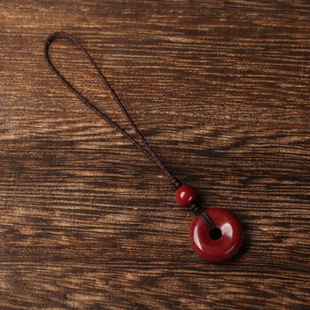 辛妍朱砂平安扣吊坠男女士本命年挂件手机链项链护身符钥匙扣饰品礼物 手机链款