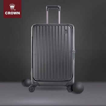 皇冠（CROWN）拉杆箱拉链铝框时尚旅行箱万向轮前开盖行李箱 5278 铁灰色 28英寸侧开盖