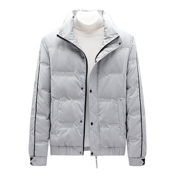 羽绒服无帽不戴帽初中生高中生冬季短款立领外套冬装大号码 937浅灰色