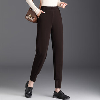 恒源祥大女码加绒哈伦女裤秋冬季小个妈m宽松高腰显瘦弹力束脚休闲