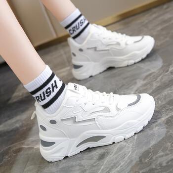 安踏薄绒运动鞋女秋冬加绒保暖棉鞋初中学生跑步鞋防水防滑皮面老爹鞋