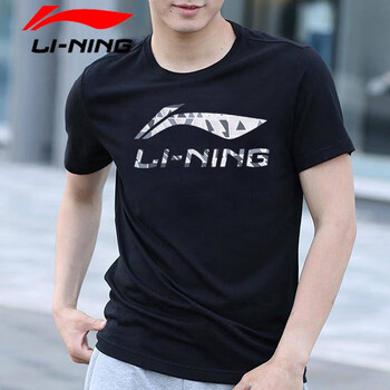 李宁lining短袖t恤男纯棉大logo运动短袖男运动t恤圆领套头衫ahsr6551