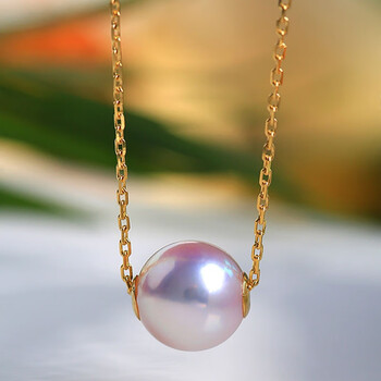 珍珠项链吊坠樱花粉色极光金南洋白樱花粉12mm送链子证书