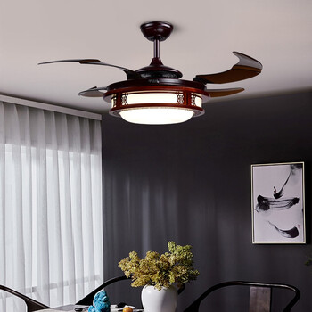 实木复古52寸家用餐厅客厅吊扇灯现代中式隐形电风扇吊灯一体大风力