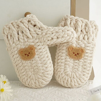 手套diy材料包自制手织秋冬保暖送男女朋友 米色冰条线2团 米色小熊贴