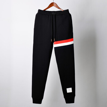 tb四条杠男士深黑色色织彩杠束脚运动裤收口束脚潮流潮牌卫裤 黑色 0