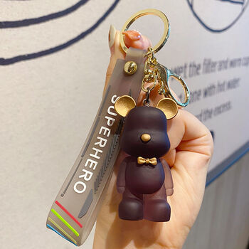 倩绣菲 流体暴力熊挂件水晶领结熊钥匙扣挂饰创意小熊钥匙链男女可爱