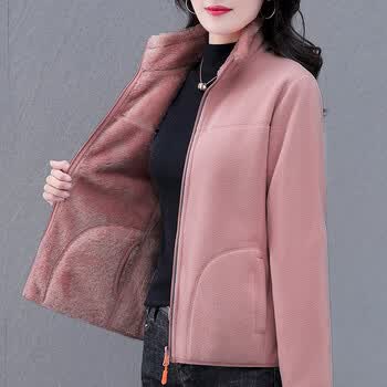 橙央chengyang双面穿摇粒绒外套女秋冬2023中年妈妈加绒冬季上衣短款